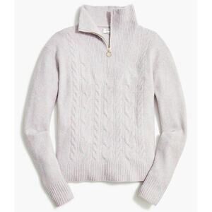 J. Crew Cable Knit Quarter Zip Sweater Womens Sz XL Marled Light Gray Plush